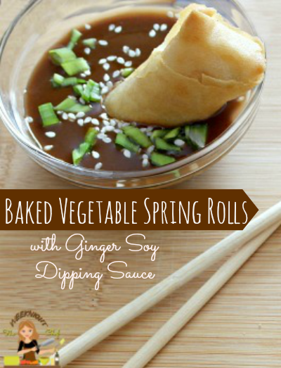 Baked Vegetable Spring Rolls with Ginger Soy Dipping Sauce