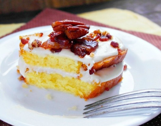 Maple Glazed Pound Cake & Candied Bacon Pecans